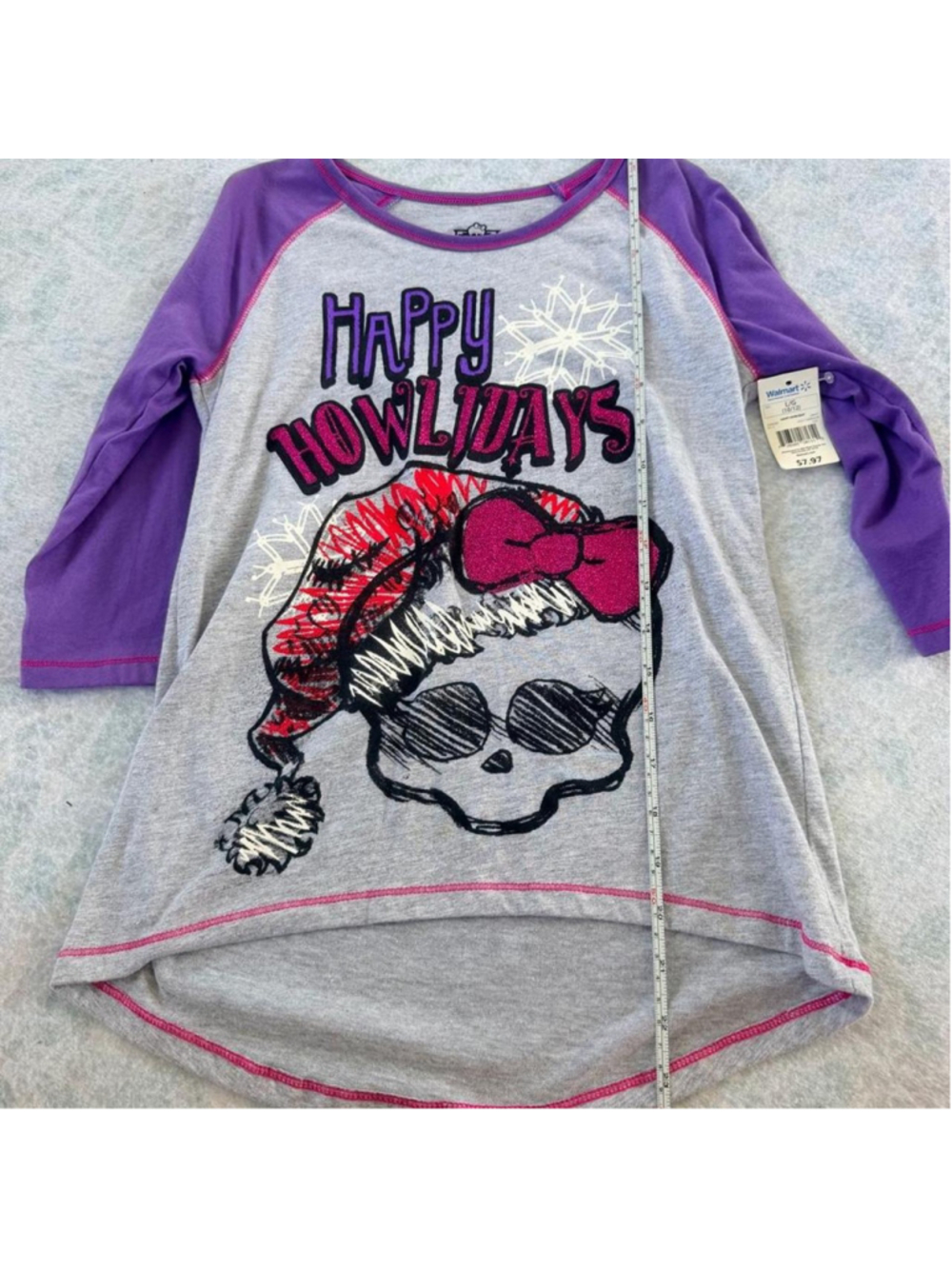 Monster High Happy Howlidays long sleeve shirt with graphic of a skull wearing a
